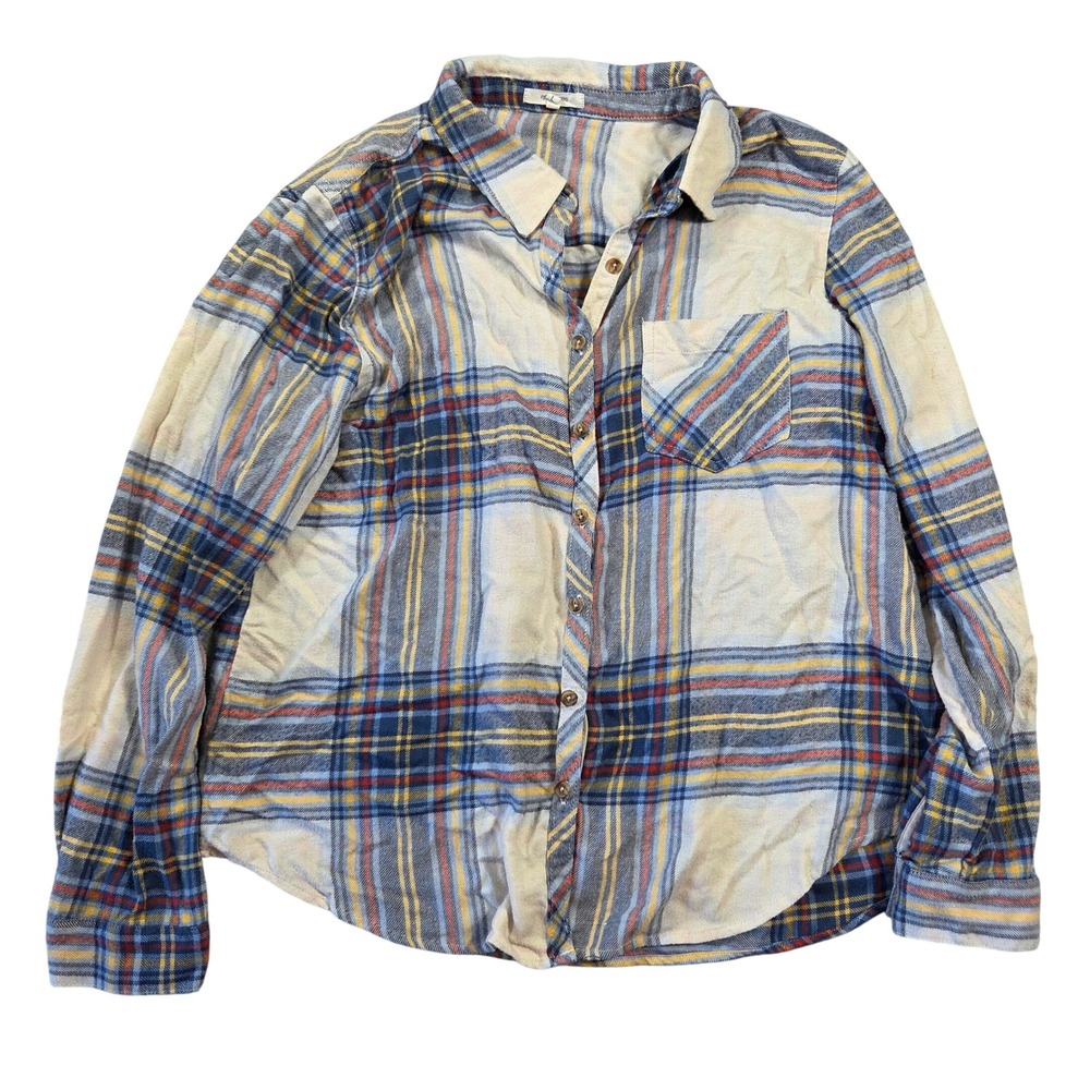 Maurices Womens Plaid Flannel Shirtβ Blue Yellow Button Down Long Sleeve Large
